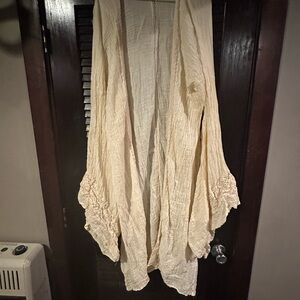 Cream Textured Open Cardigan